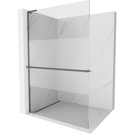 Mexen Kioto+ L ścianka prysznicowa z półką Walk-in 100 x 200 cm, transparent/szron, gun metal - 800-100-123-95-35