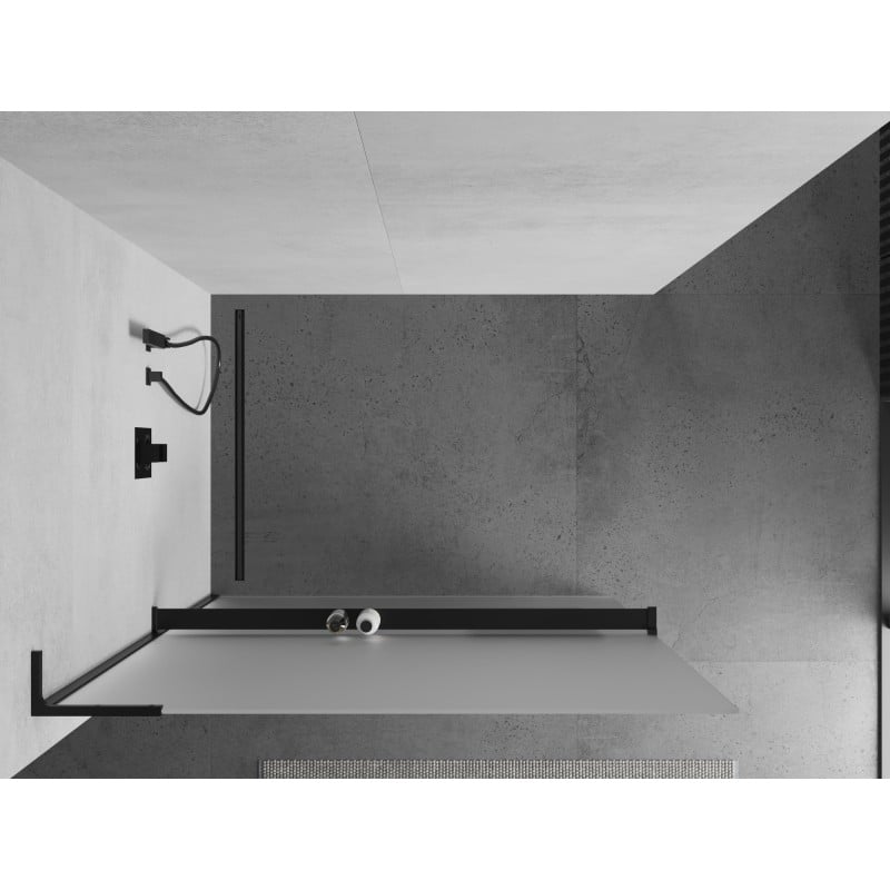 Mexen Kioto+ L ścianka prysznicowa z półką Walk-in 100 x 200 cm, szron, czarna - 800-100-123-70-30