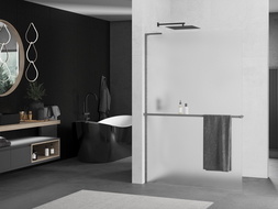 Mexen Kioto+ L ścianka prysznicowa z półką Walk-in 70 x 200 cm, szron, gun gray szczotkowany - 800-070-123-66-30