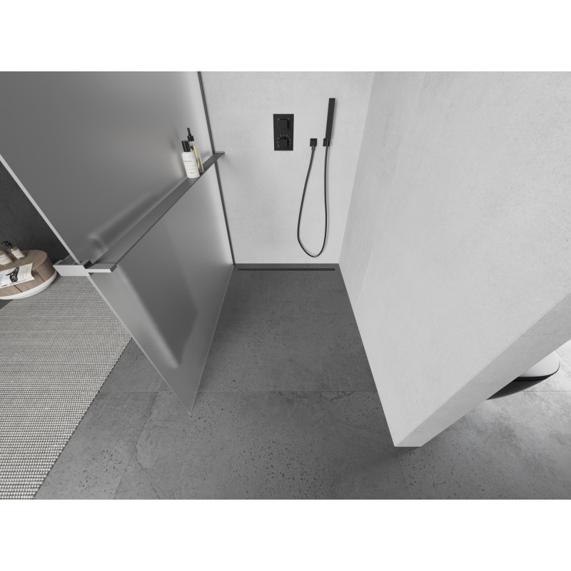 Mexen Kioto+ L ścianka prysznicowa z półką Walk-in 110 x 200 cm, szron, gun metal - 800-110-123-95-30