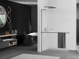 Mexen Kioto+ L ścianka prysznicowa z półką Walk-in 100 x 200 cm, szron, gun metal - 800-100-123-95-30