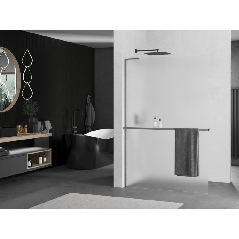 Mexen Kioto+ L ścianka prysznicowa z półką Walk-in 80 x 200 cm, szron, gun metal - 800-080-123-95-30