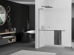 Mexen Kioto+ L ścianka prysznicowa z półką Walk-in 80 x 200 cm, szron, gun metal - 800-080-123-95-30