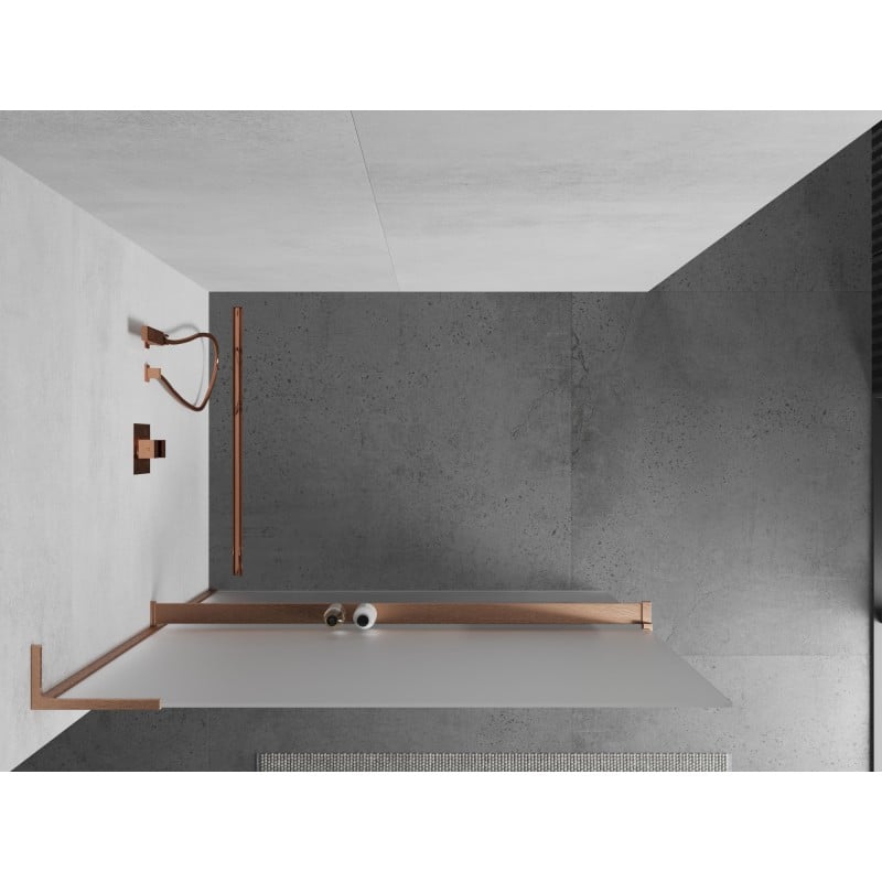 Mexen Kioto+ L ścianka prysznicowa z półką Walk-in 70 x 200 cm, szron, miedź szczotkowana - 800-070-123-65-30