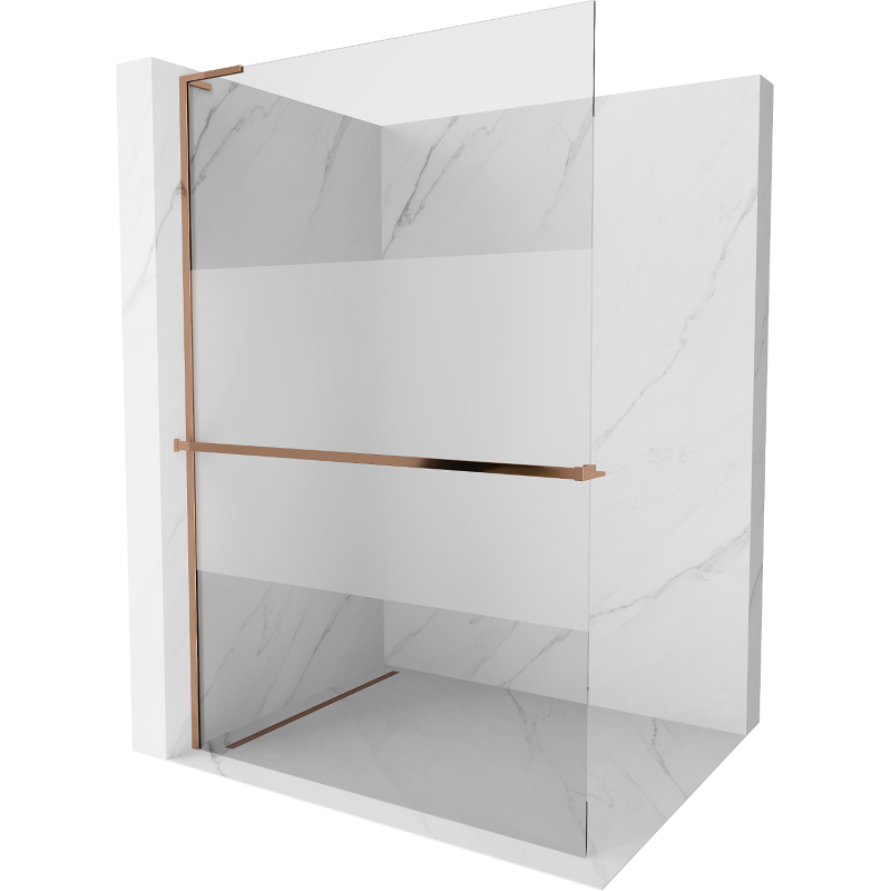 Mexen Kioto+ L ścianka prysznicowa z półką Walk-in 70 x 200 cm, transparent/szron, różowe złoto - 800-070-123-60-35