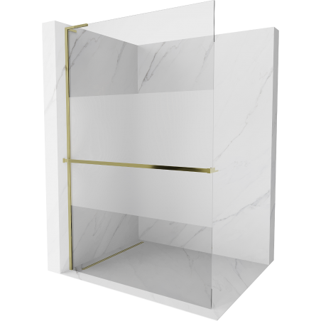 Mexen Kioto+ L ścianka prysznicowa z półką Walk-in 80 x 200 cm, transparent/szron, złota - 800-080-123-50-35