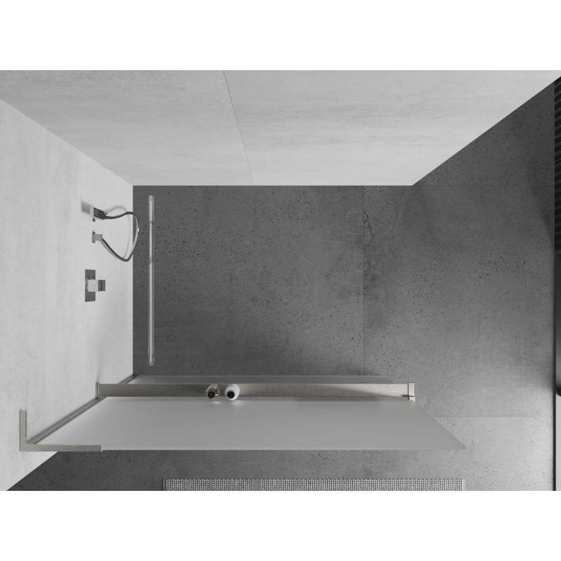 Mexen Kioto+ L ścianka prysznicowa z półką Walk-in 100 x 200 cm, szron, nikiel szczotkowany - 800-100-123-97-30