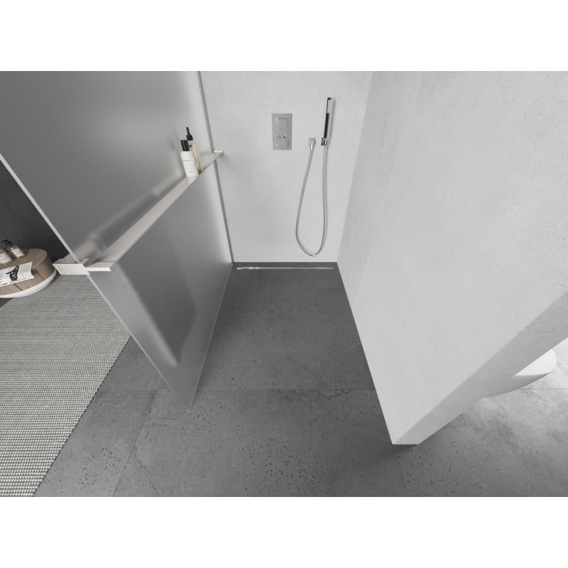 Mexen Kioto+ L ścianka prysznicowa z półką Walk-in 90 x 200 cm, szron, nikiel szczotkowany - 800-090-123-97-30