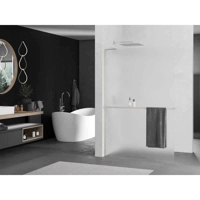 Mexen Kioto+ L ścianka prysznicowa z półką Walk-in 90 x 200 cm, szron, nikiel szczotkowany - 800-090-123-97-30