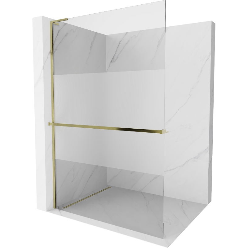 Mexen Kioto+ L ścianka prysznicowa z półką Walk-in 100 x 200 cm, transparent/szron, złota - 800-100-123-50-35