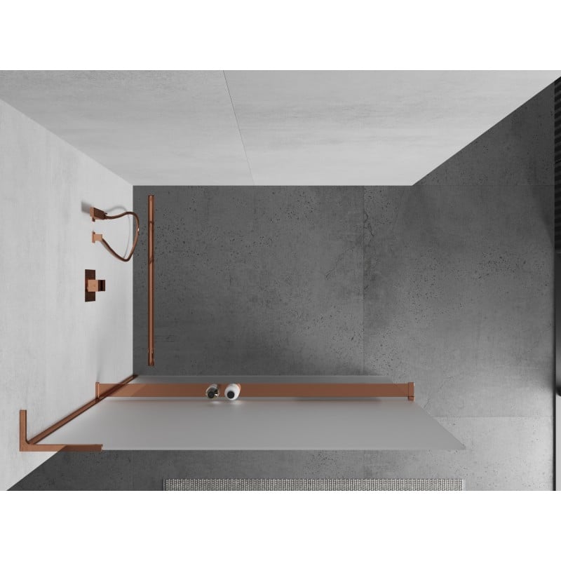 Mexen Kioto+ L ścianka prysznicowa z półką Walk-in 80 x 200 cm, szron, różowe złoto - 800-080-123-60-30