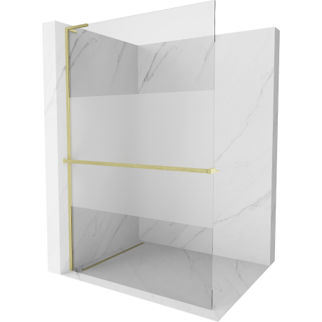 Mexen Kioto+ L ścianka prysznicowa z półką Walk-in 120 x 200 cm, transparent/szron, złota szczotkowana - 800-120-123-55-35