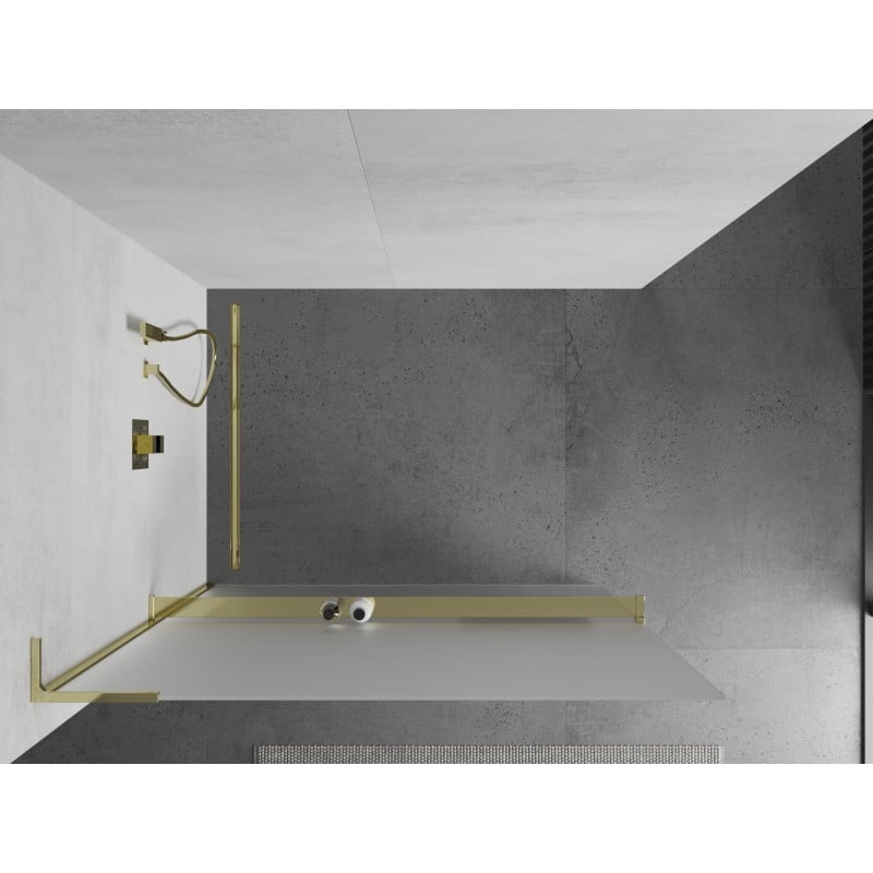Mexen Kioto+ L ścianka prysznicowa z półką Walk-in 70 x 200 cm, szron, złota - 800-070-123-50-30