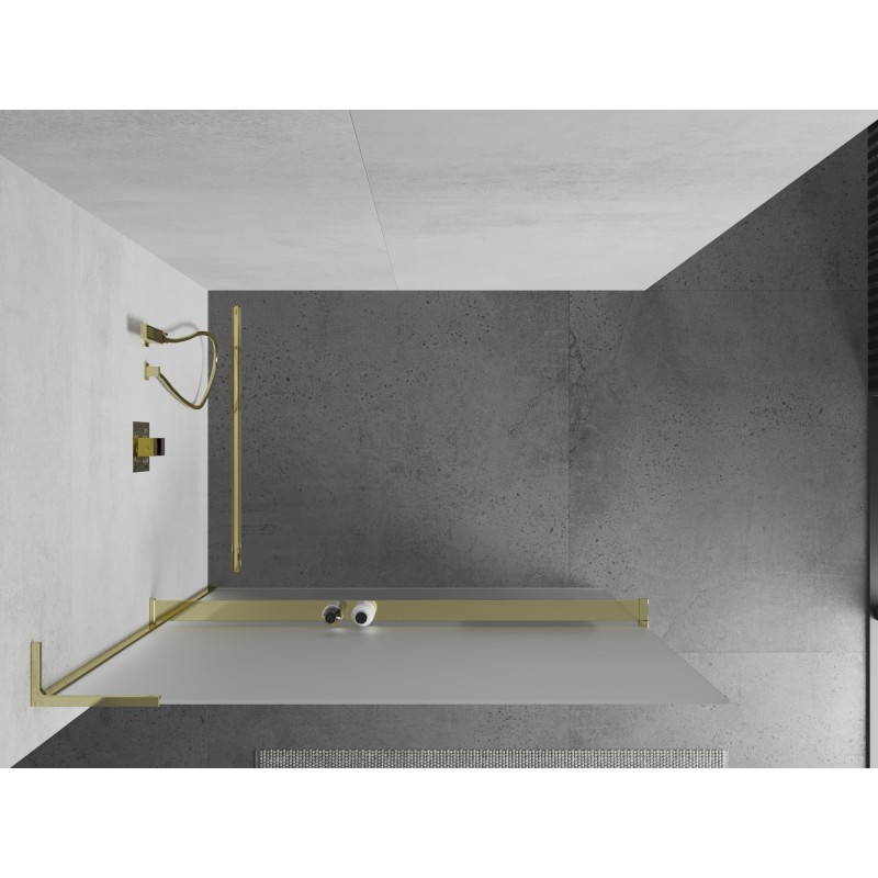 Mexen Kioto+ L ścianka prysznicowa z półką Walk-in 100 x 200 cm, szron, złota - 800-100-123-50-30