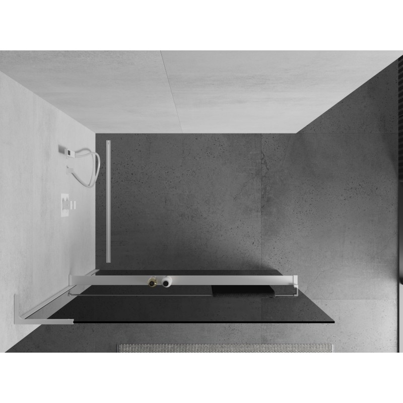 Mexen Kioto+ L ścianka prysznicowa z półką Walk-in 100 x 200 cm, grafit, biała - 800-100-123-20-40