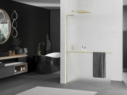 Mexen Kioto+ L ścianka prysznicowa z półką Walk-in 100 x 200 cm, szron, złota szczotkowana - 800-100-123-55-30