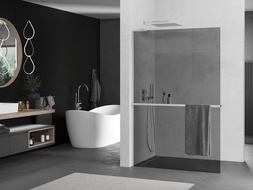 Mexen Kioto+ L ścianka prysznicowa z półką Walk-in 100 x 200 cm, grafit, chrom - 800-100-123-01-40