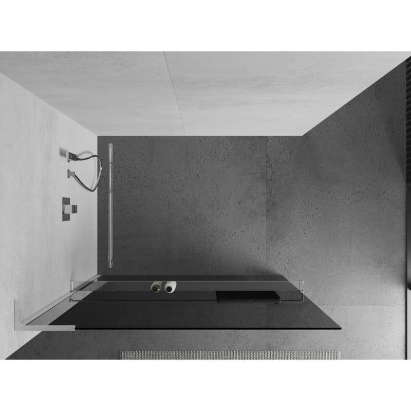 Mexen Kioto+ L ścianka prysznicowa z półką Walk-in 120 x 200 cm, grafit, chrom - 800-120-123-01-40