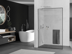 Mexen Kioto+ L ścianka prysznicowa z półką Walk-in 50 x 200 cm, czarna ramka, chrom - 800-050-123-01-70