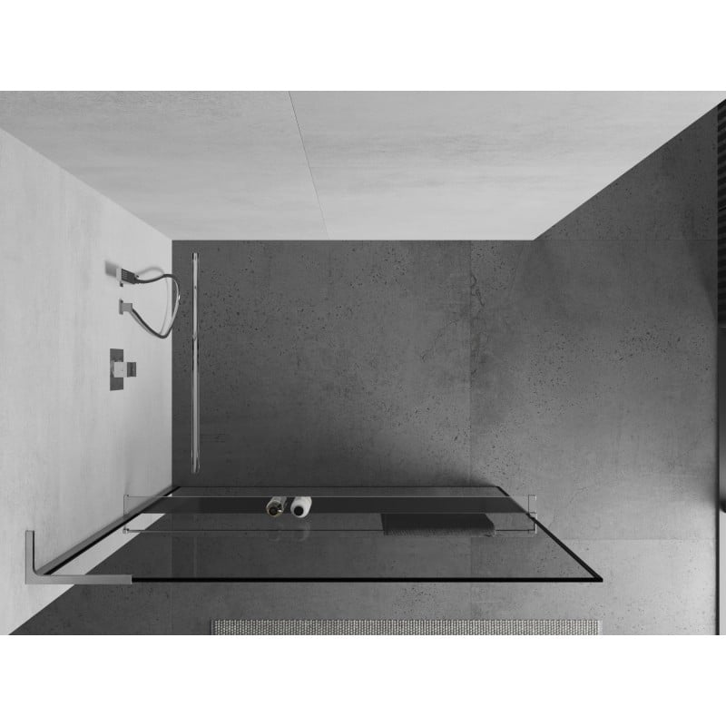 Mexen Kioto+ L ścianka prysznicowa z półką Walk-in 60 x 200 cm, czarna ramka, chrom - 800-060-123-01-70