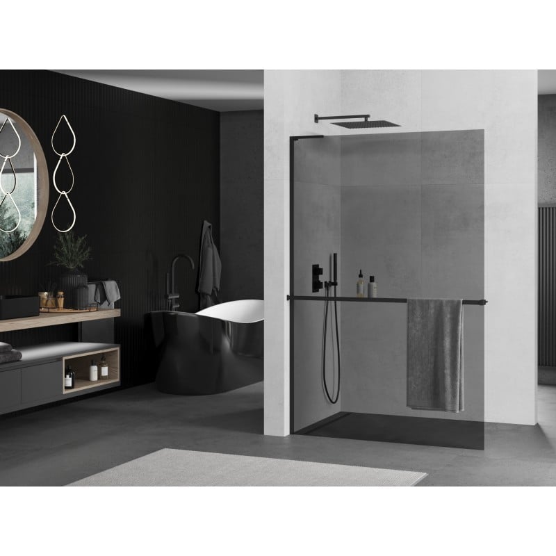 Mexen Kioto+ L ścianka prysznicowa z półką Walk-in 90 x 200 cm, grafit, czarna - 800-090-123-70-40