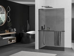 Mexen Kioto+ L ścianka prysznicowa z półką Walk-in 100 x 200 cm, grafit, czarna - 800-100-123-70-40