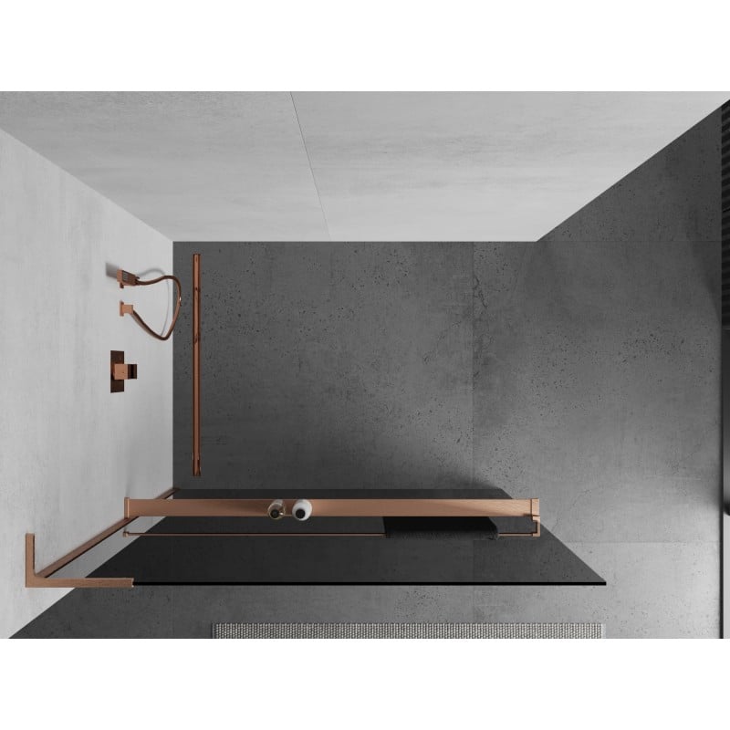 Mexen Kioto+ L ścianka prysznicowa z półką Walk-in 70 x 200 cm, grafit, miedź szczotkowana - 800-070-123-65-40