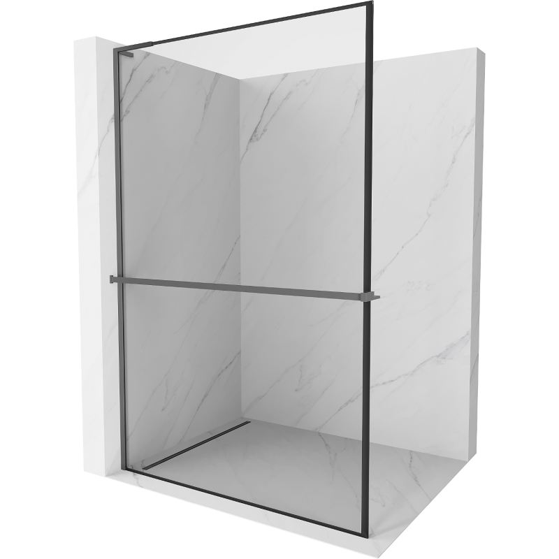 Mexen Kioto+ L ścianka prysznicowa z półką Walk-in 70 x 200 cm, czarna ramka, gun metal - 800-070-123-95-70