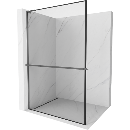Mexen Kioto+ L ścianka prysznicowa z półką Walk-in 80 x 200 cm, czarna ramka, gun metal - 800-080-123-95-70