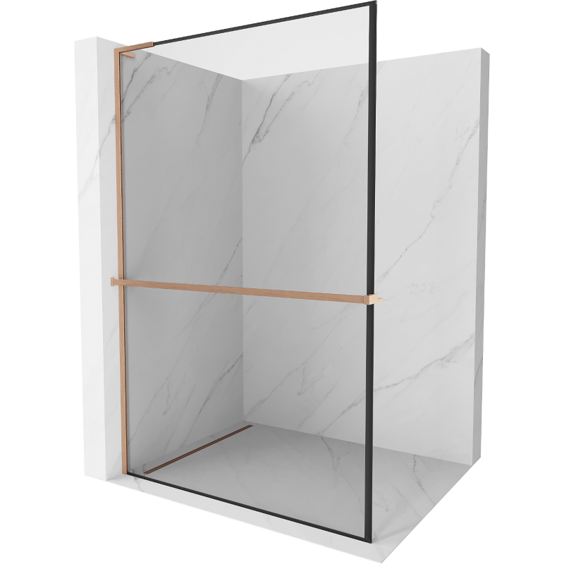 Mexen Kioto+ L ścianka prysznicowa z półką Walk-in 50 x 200 cm, czarna ramka, miedź szczotkowana - 800-050-123-65-70