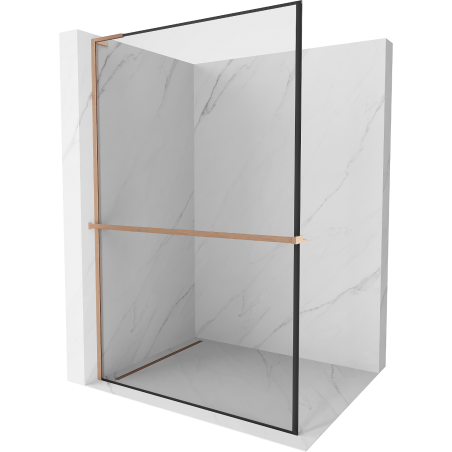 Mexen Kioto+ L ścianka prysznicowa z półką Walk-in 50 x 200 cm, czarna ramka, miedź szczotkowana - 800-050-123-65-70