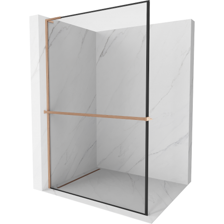 Mexen Kioto+ L ścianka prysznicowa z półką Walk-in 60 x 200 cm, czarna ramka, miedź szczotkowana - 800-060-123-65-70
