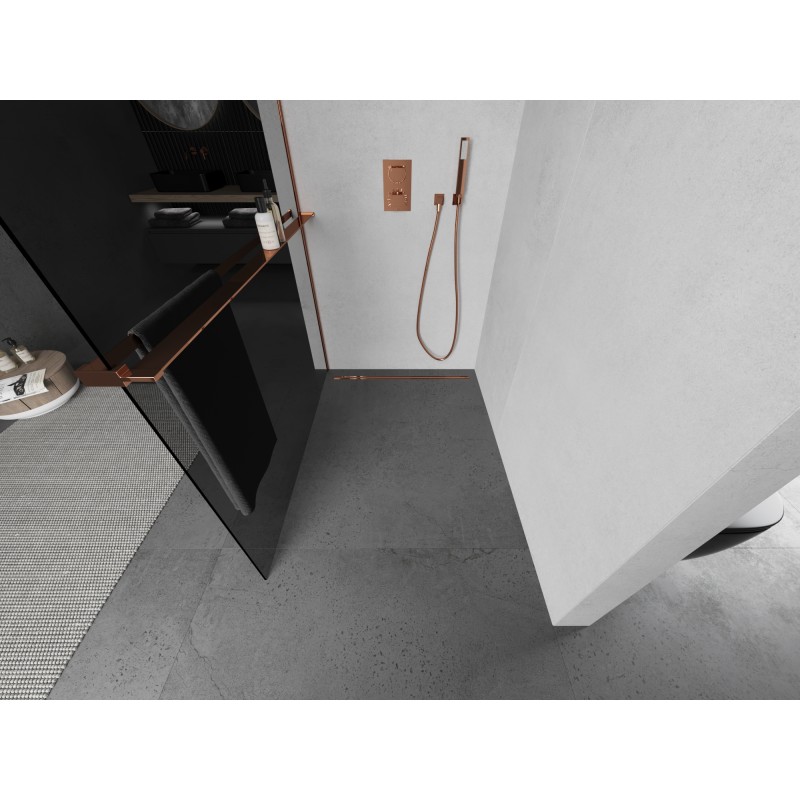 Mexen Kioto+ L ścianka prysznicowa z półką Walk-in 70 x 200 cm, grafit, różowe złoto - 800-070-123-60-40