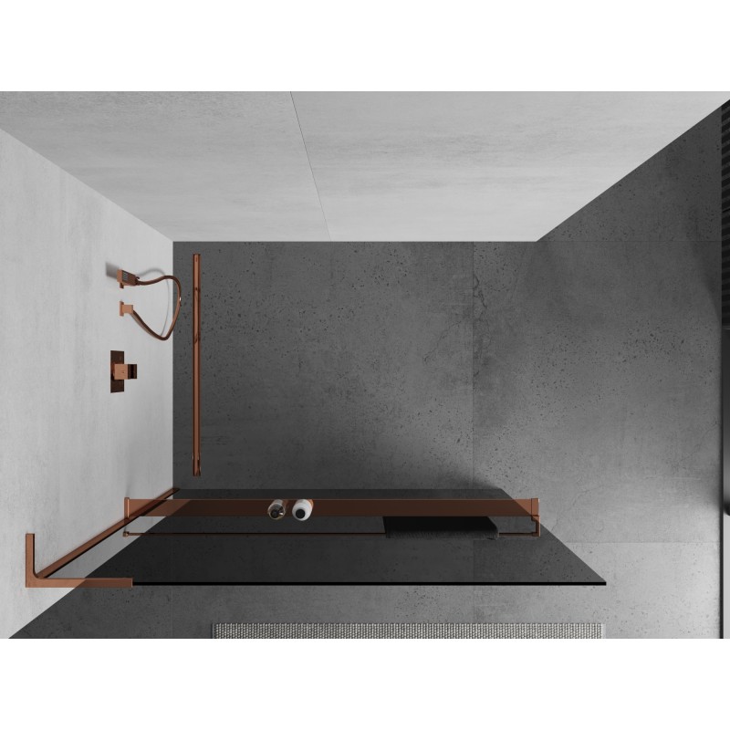 Mexen Kioto+ L ścianka prysznicowa z półką Walk-in 120 x 200 cm, grafit, różowe złoto - 800-120-123-60-40