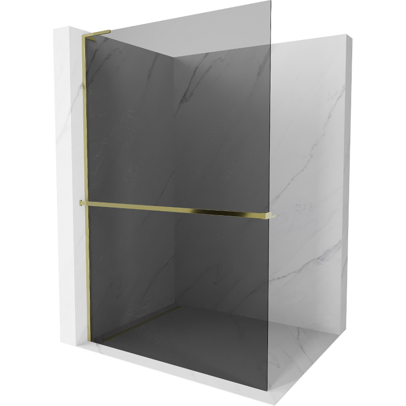 Mexen Kioto+ L ścianka prysznicowa z półką Walk-in 80 x 200 cm, grafit, złota - 800-080-123-50-40