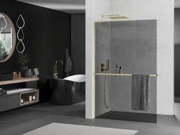 Mexen Kioto+ L ścianka prysznicowa z półką Walk-in 90 x 200 cm, grafit, złota - 800-090-123-50-40