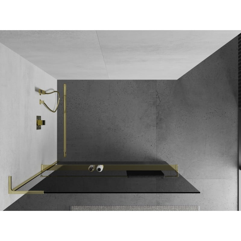 Mexen Kioto+ L ścianka prysznicowa z półką Walk-in 100 x 200 cm, grafit, złota - 800-100-123-50-40