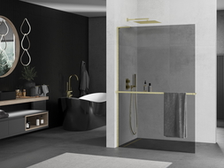 Mexen Kioto+ L ścianka prysznicowa z półką Walk-in 80 x 200 cm, grafit, złota szczotkowana - 800-080-123-55-40