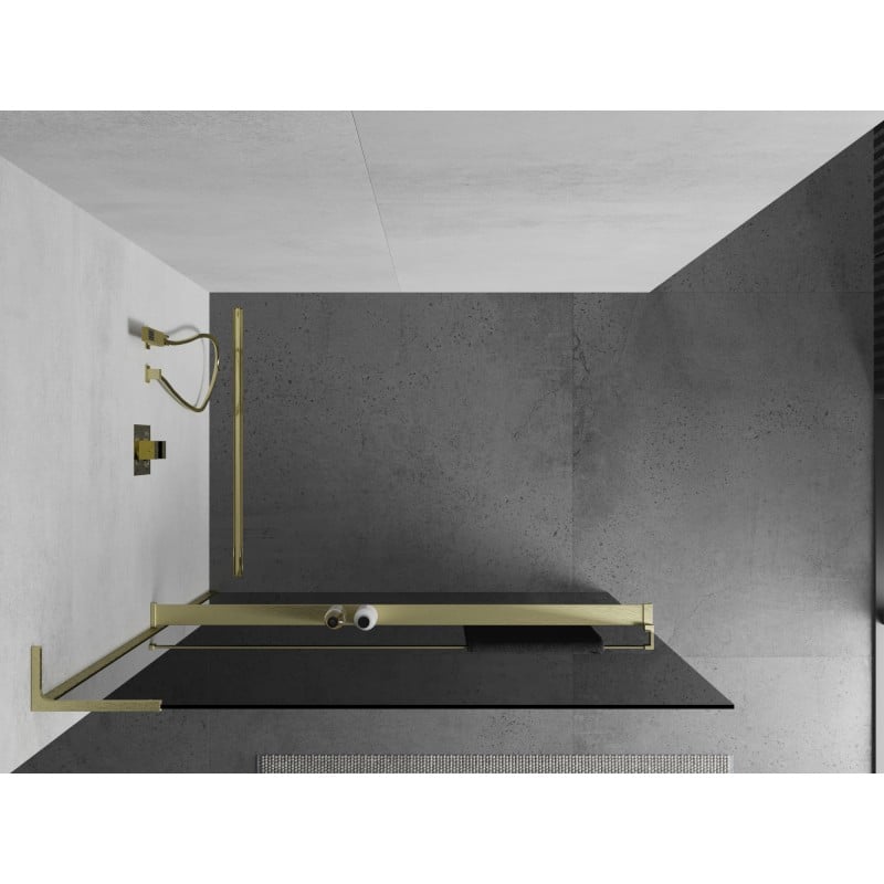 Mexen Kioto+ L ścianka prysznicowa z półką Walk-in 110 x 200 cm, grafit, złota szczotkowana - 800-110-123-55-40