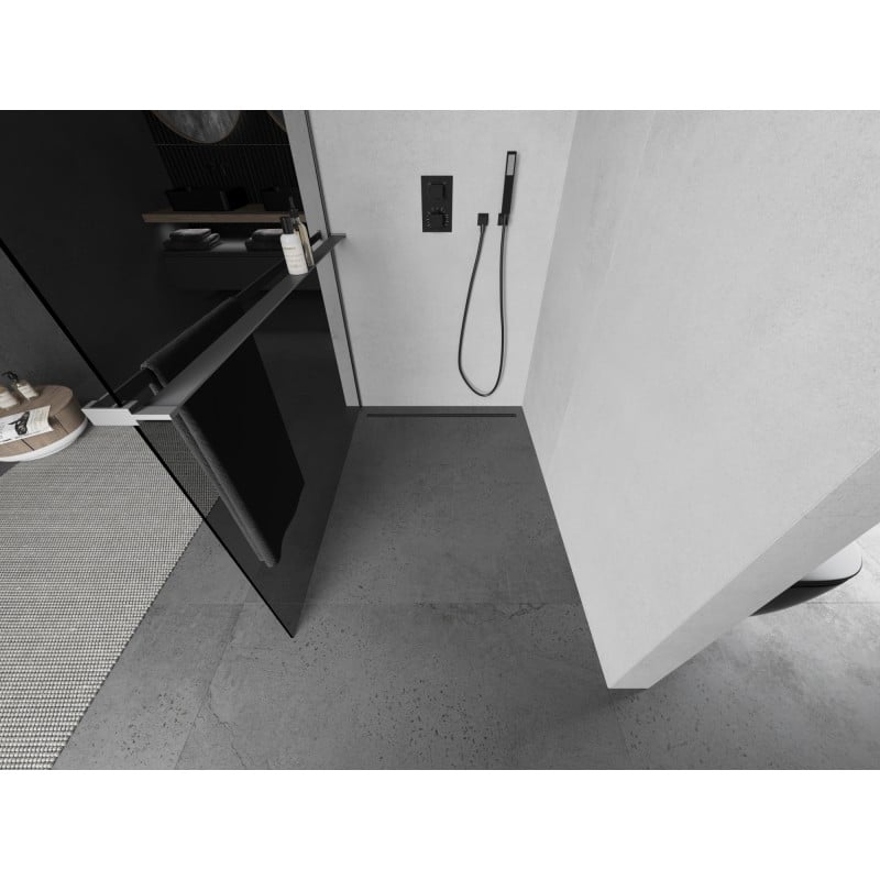 Mexen Kioto+ L ścianka prysznicowa z półką Walk-in 120 x 200 cm, grafit, gun metal - 800-120-123-95-40