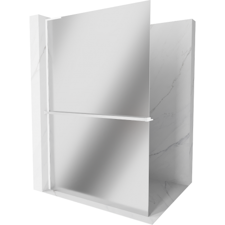 Mexen Kioto+ L ścianka prysznicowa z półką Walk-in 90 x 200 cm, lustro, biała - 800-090-123-20-50