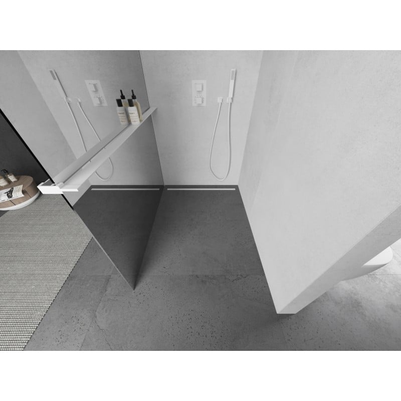 Mexen Kioto+ L ścianka prysznicowa z półką Walk-in 100 x 200 cm, lustro, biała - 800-100-123-20-50