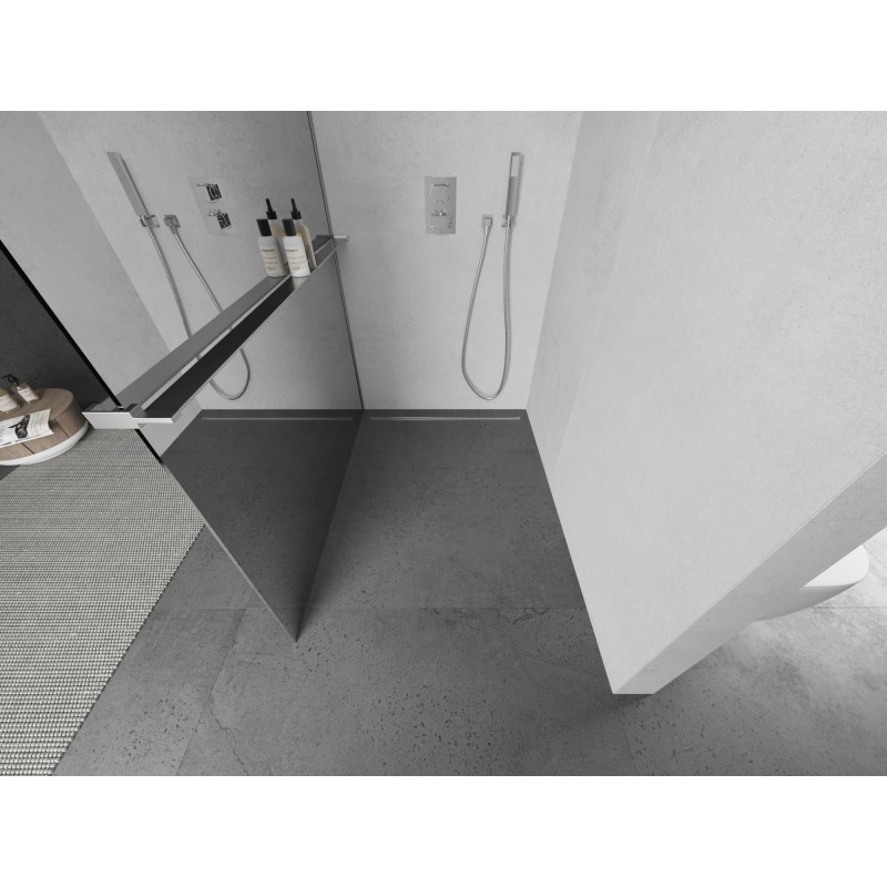 Mexen Kioto+ L ścianka prysznicowa z półką Walk-in 90 x 200 cm, lustro, chrom - 800-090-123-01-50
