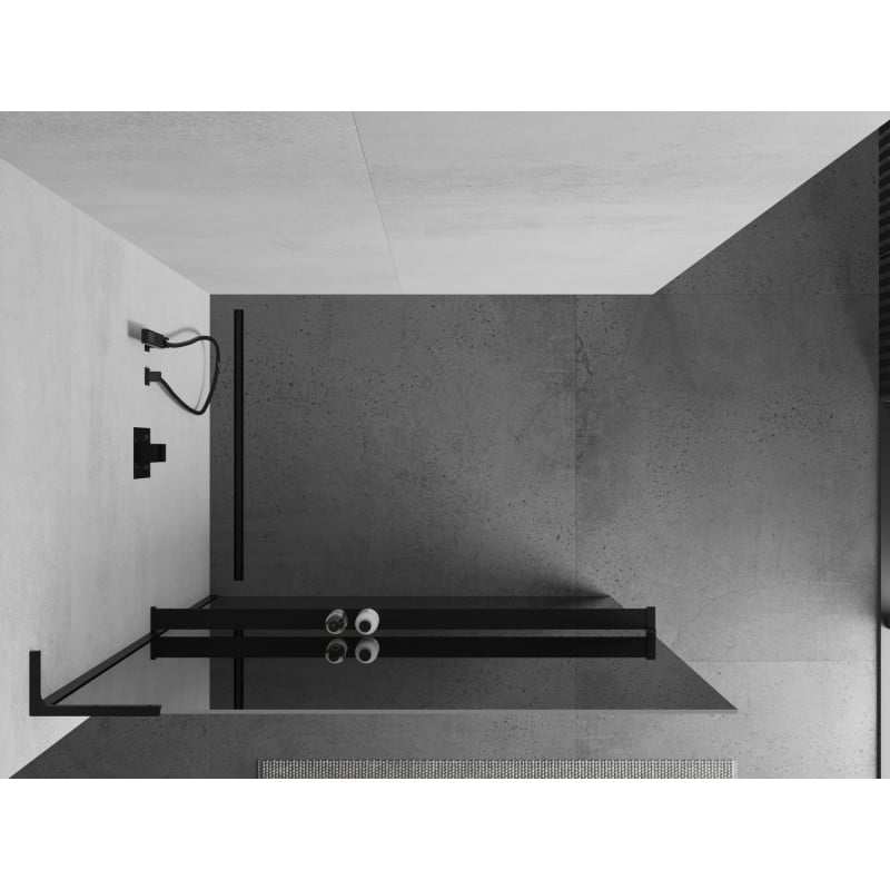 Mexen Kioto+ L ścianka prysznicowa z półką Walk-in 70 x 200 cm, lustro, czarna - 800-070-123-70-50