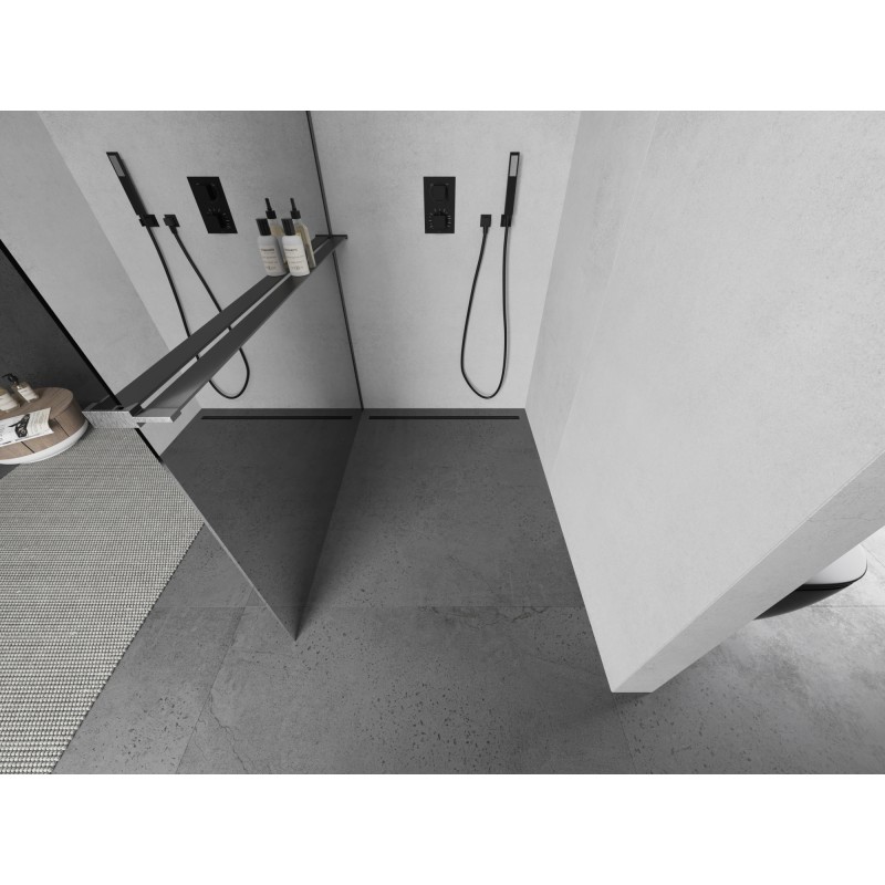 Mexen Kioto+ L ścianka prysznicowa z półką Walk-in 100 x 200 cm, lustro, gun gray szczotkowany - 800-100-123-66-50