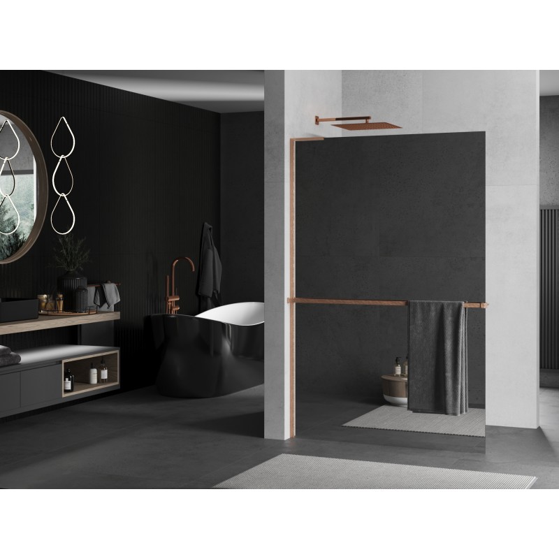 Mexen Kioto+ L ścianka prysznicowa z półką Walk-in 70 x 200 cm, lustro, miedź szczotkowana - 800-070-123-65-50