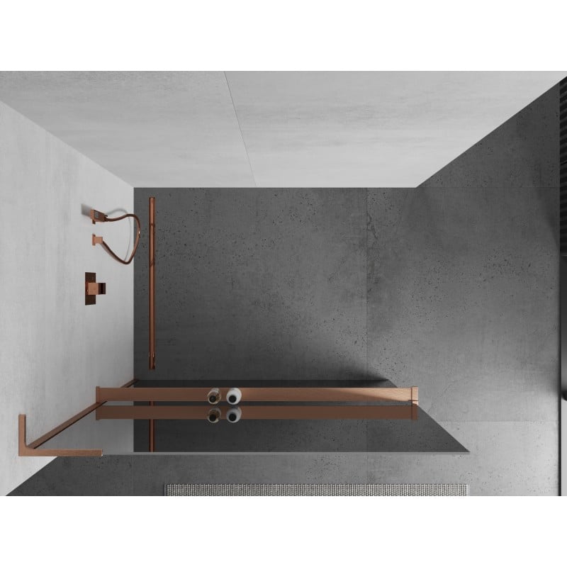 Mexen Kioto+ L ścianka prysznicowa z półką Walk-in 80 x 200 cm, lustro, miedź szczotkowana - 800-080-123-65-50