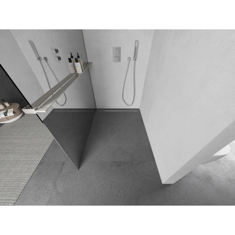 Mexen Kioto+ L ścianka prysznicowa z półką Walk-in 100 x 200 cm, lustro, nikiel szczotkowany - 800-100-123-97-50