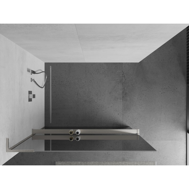 Mexen Kioto+ L ścianka prysznicowa z półką Walk-in 110 x 200 cm, lustro, nikiel szczotkowany - 800-110-123-97-50