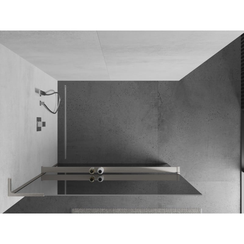 Mexen Kioto+ L ścianka prysznicowa z półką Walk-in 120 x 200 cm, lustro, nikiel szczotkowany - 800-120-123-97-50